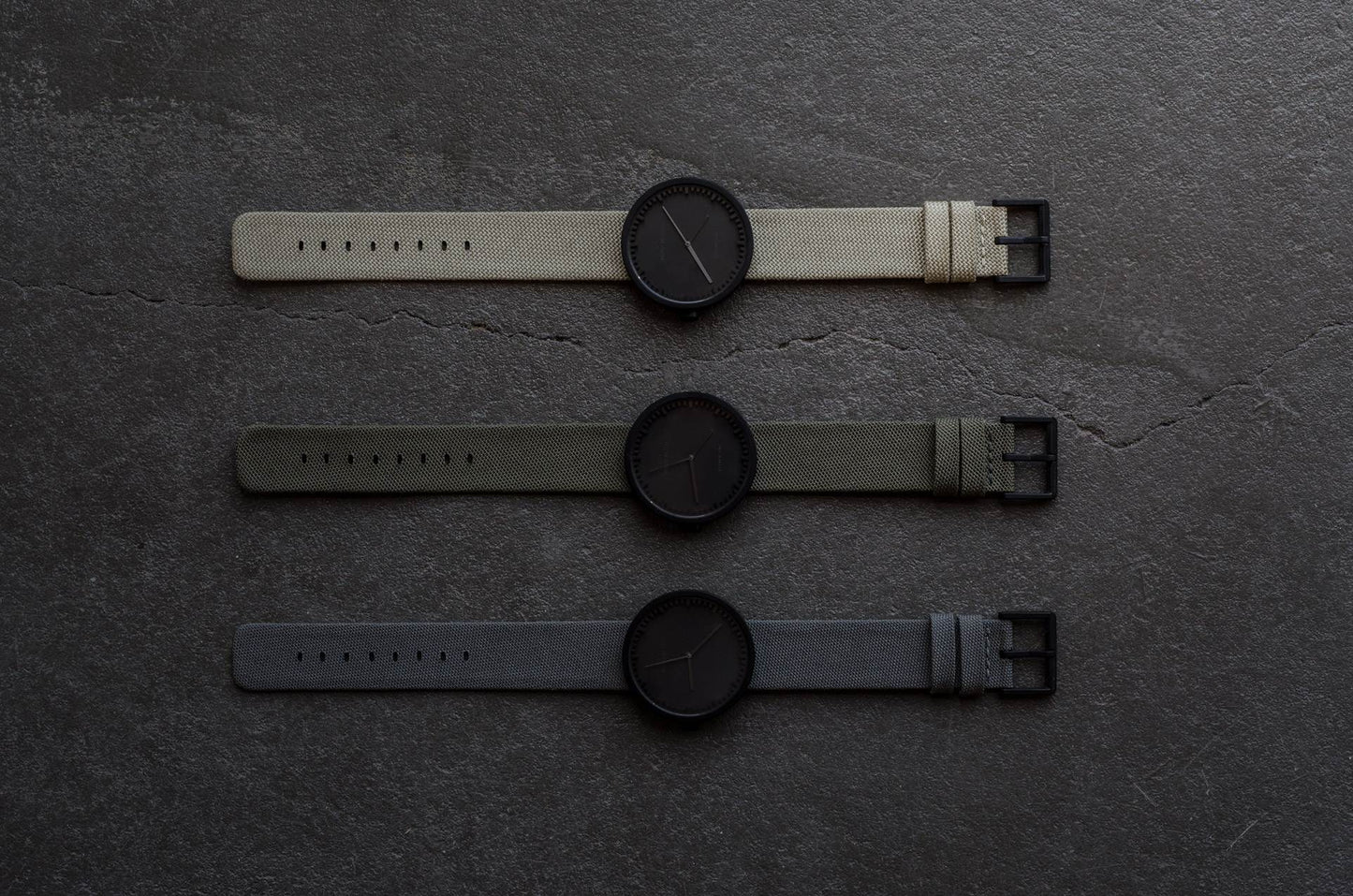 LEFF Amsterdam Tube Watch D42 Black Case Green Cordura-Leather Strap