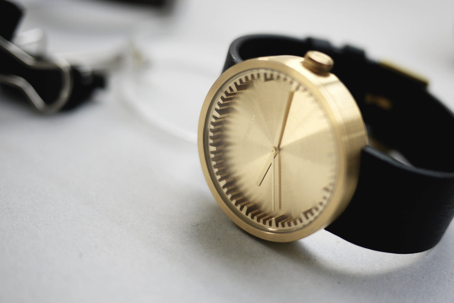 LEFF Amsterdam Tube Watch D42 Brass Case Black Leather Strap