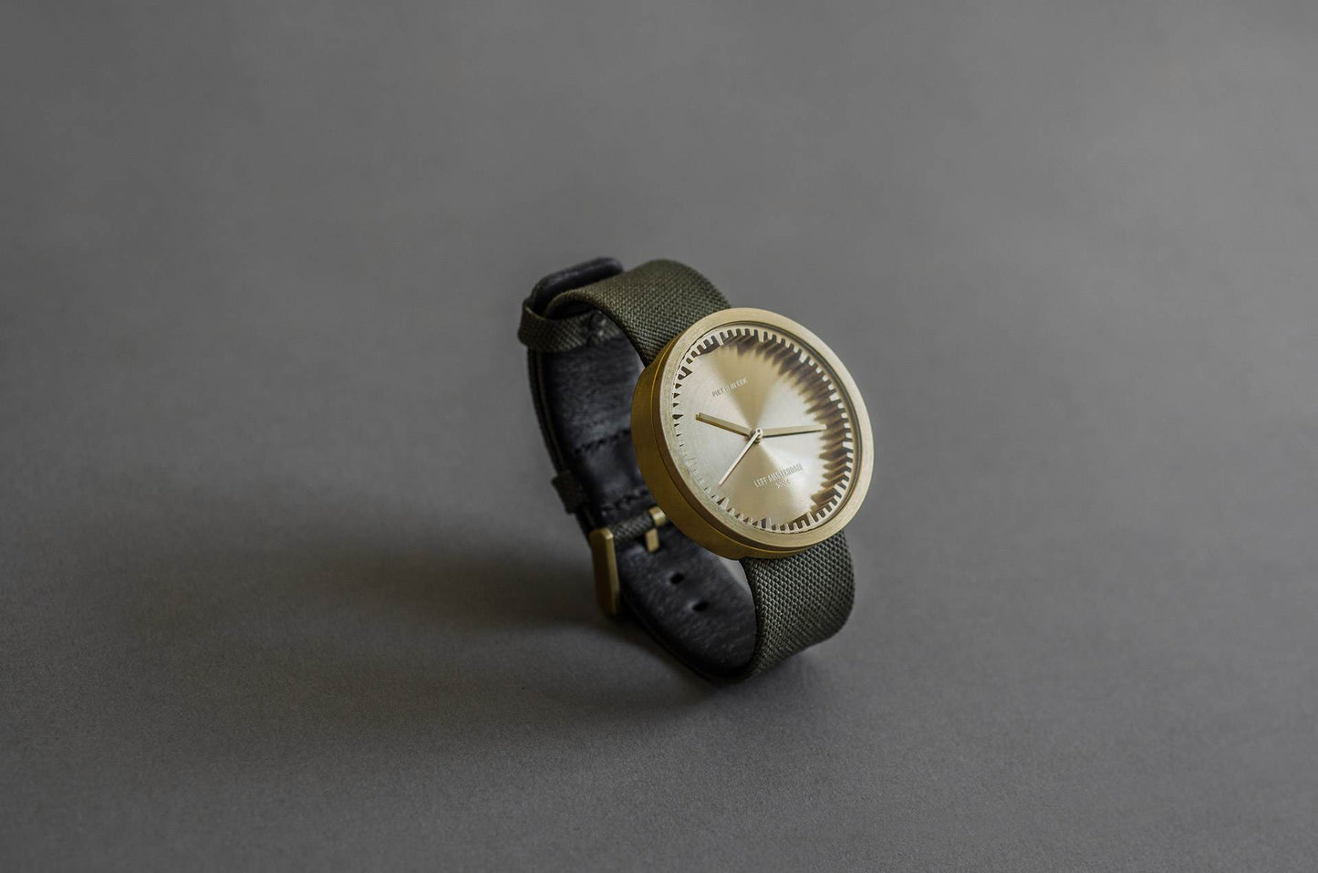 LEFF Amsterdam Tube Watch D42 Brass Case Green Cordura-Leather Strap