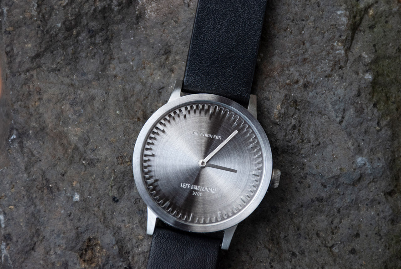 LEFF Amsterdam Tube Watch T32 Stainless Steel Case Black Leather Strap