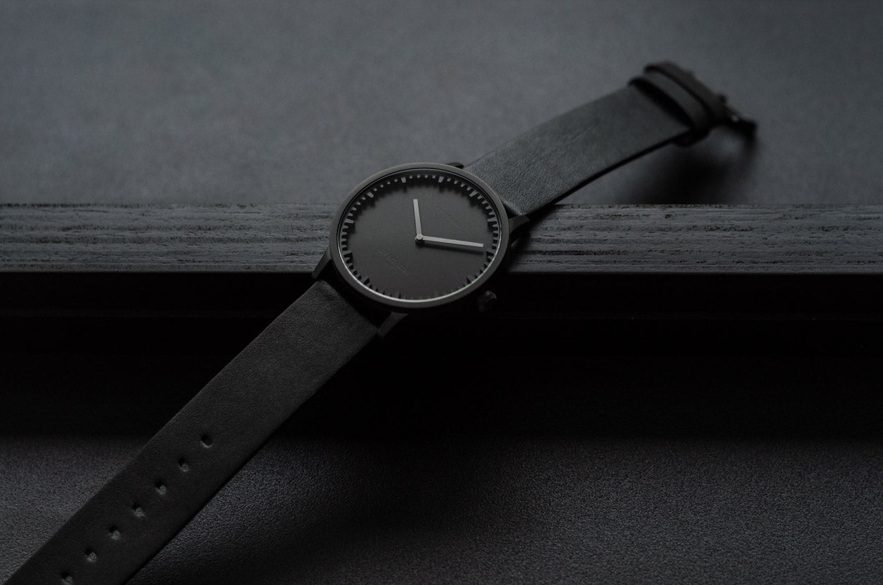 LEFF Amsterdam Tube Watch T32 Black Case Black Leather Strap