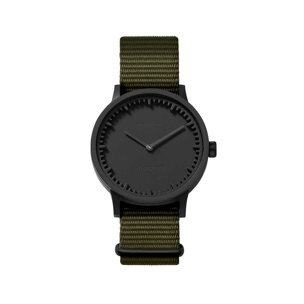 LEFF Amsterdam Tube Watch T32 Black Case Green Nato Strap