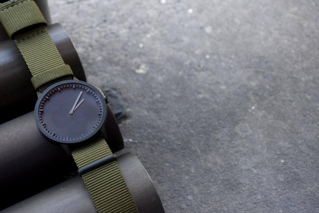 LEFF Amsterdam Tube Watch T32 Black Case Green Nato Strap