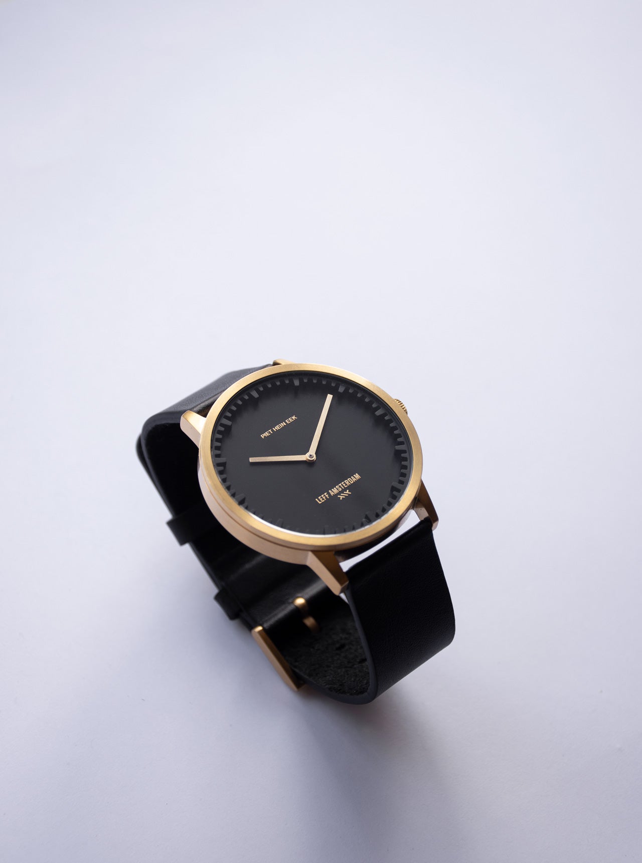 LEFF Amsterdam Tube Watch T32 Brass/ Black Case Black Leather Strap
