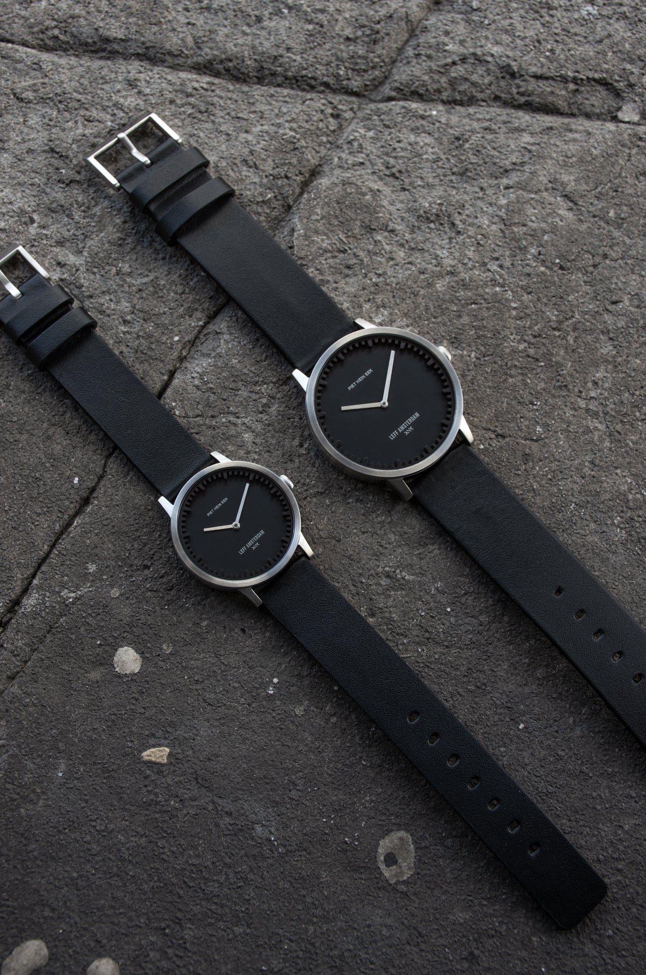 LEFF Amsterdam Tube Watch T32 Stainless Steel/ Black Case Black Leather Strap