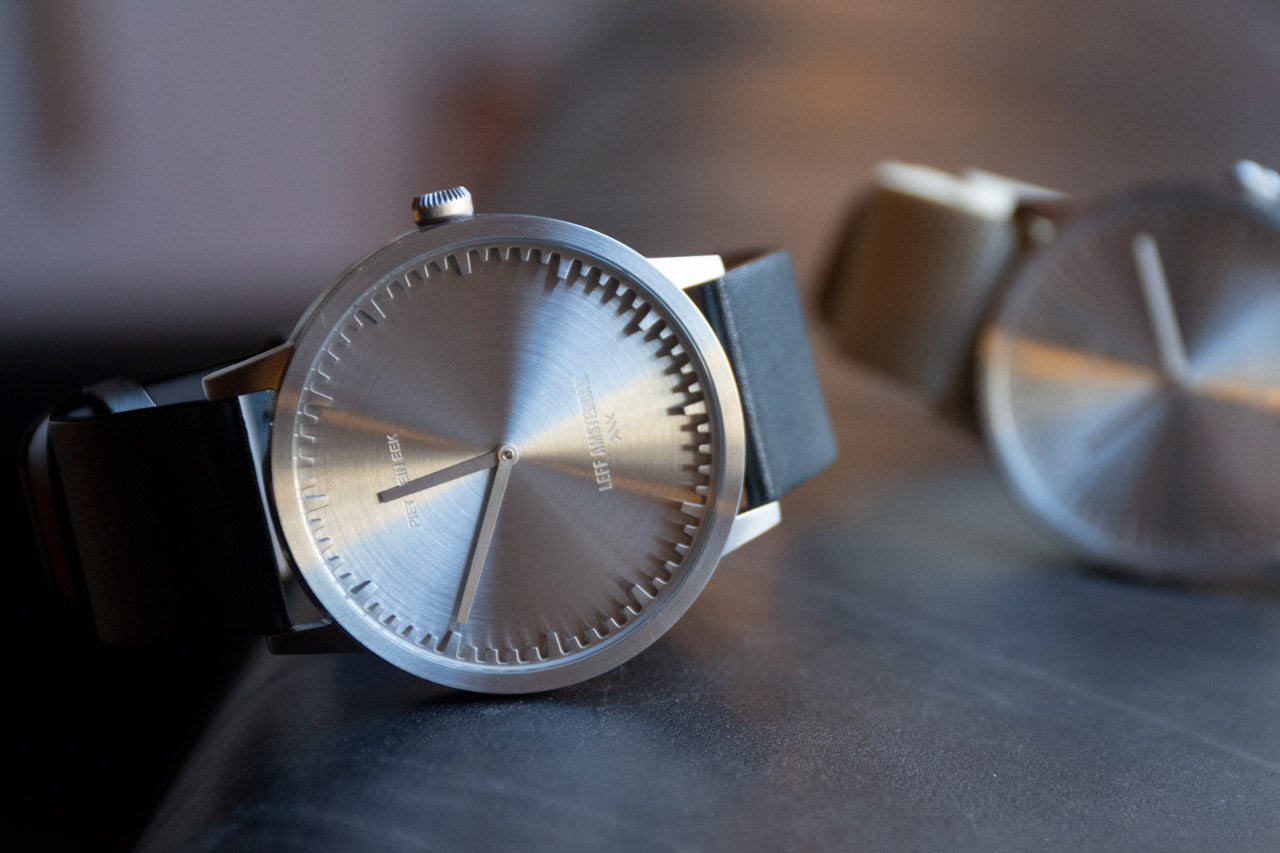LEFF Amsterdam Tube Watch T40 Stainless Steel Case Black Leather Strap