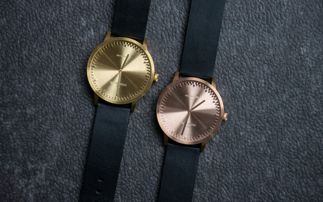 LEFF Amsterdam Tube Watch T40 Brass Case Black Leather Strap