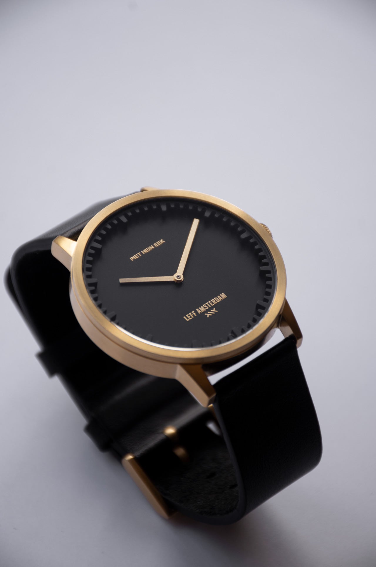 LEFF Amsterdam Tube Watch T40 Brass/ Black Case Black Leather Strap