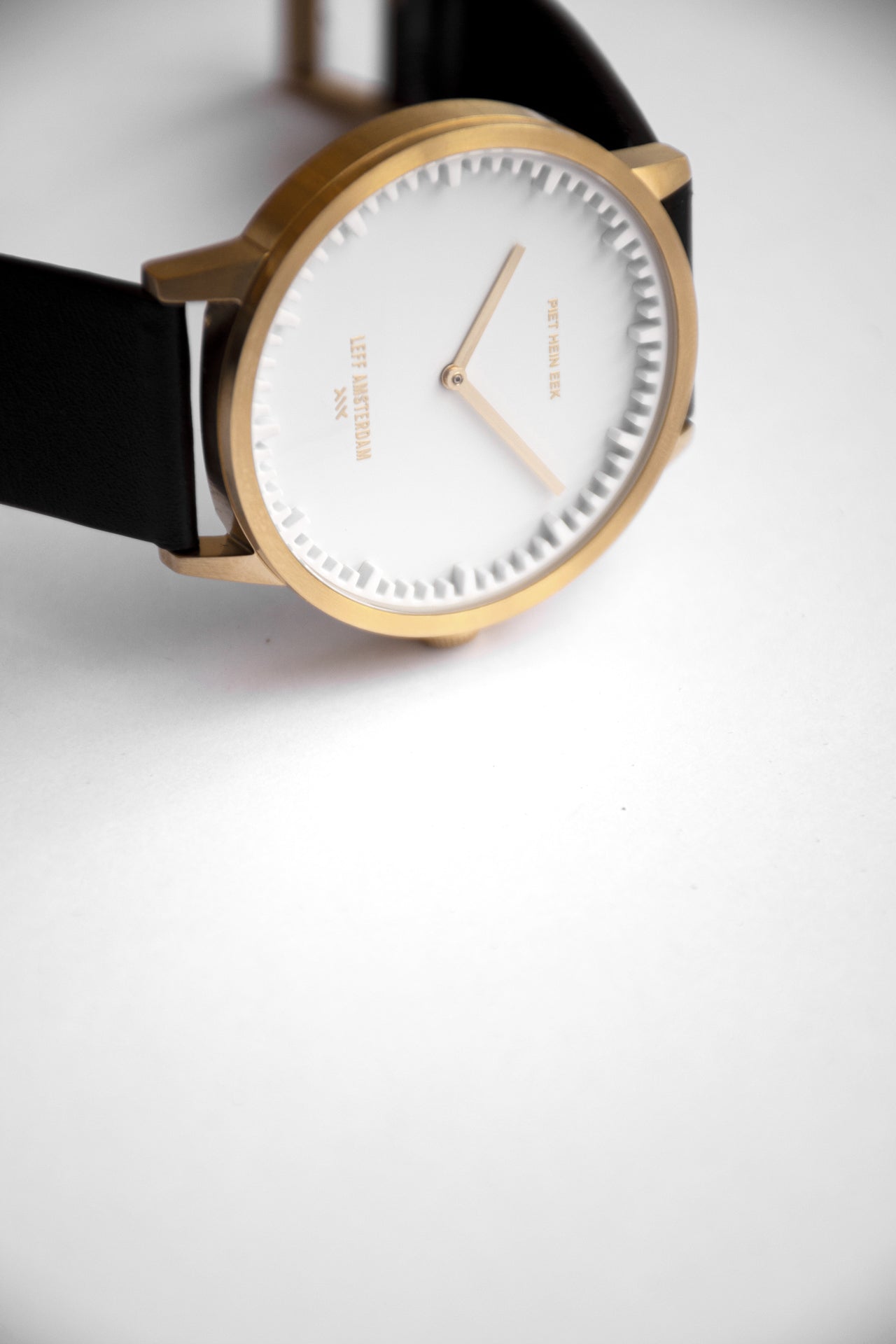 LEFF Amsterdam Tube Watch T40 Brass/ White Case Black Leather Strap