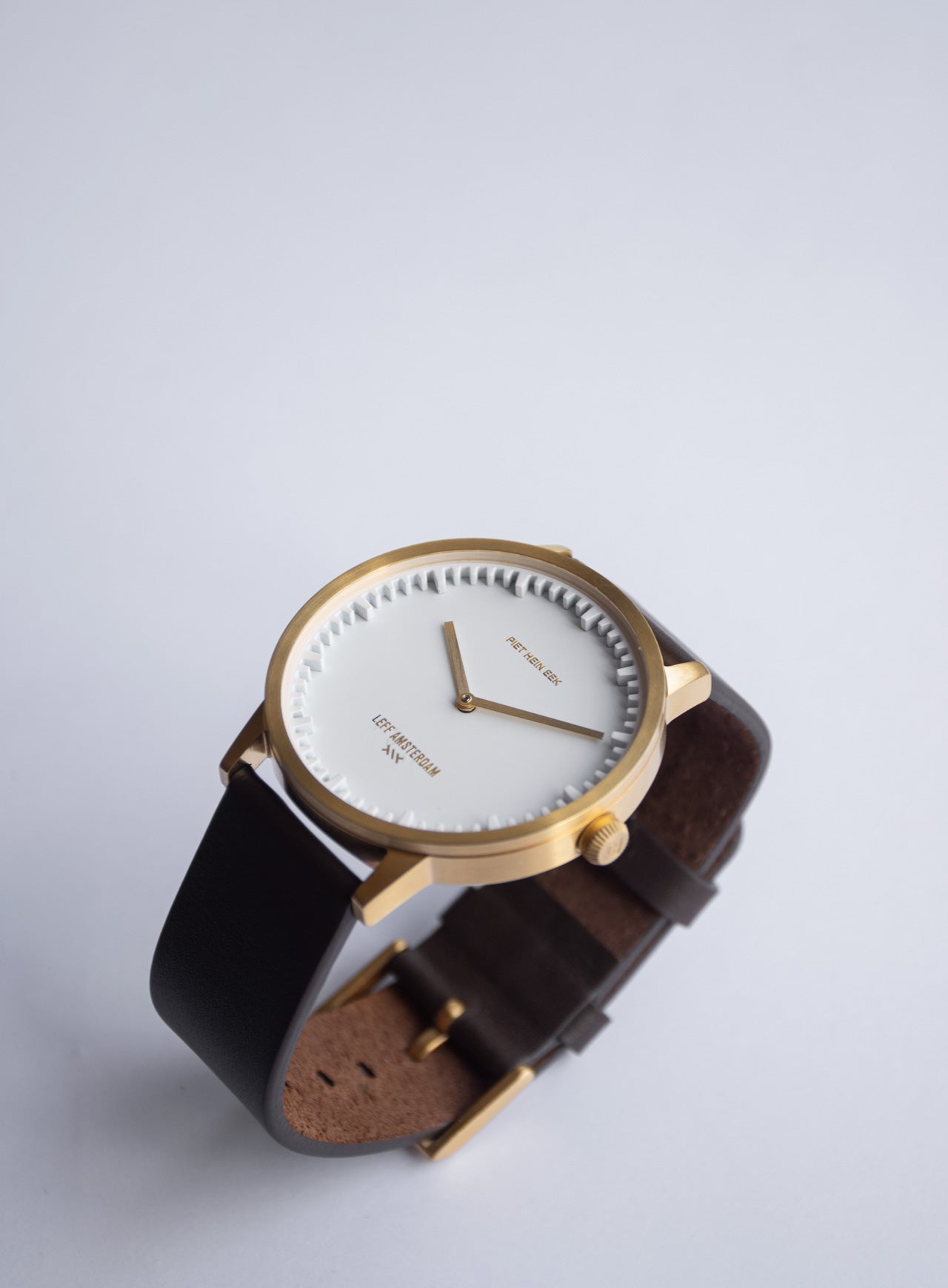LEFF Amsterdam Tube Watch T40 Brass/ White Case Brown Leather Strap