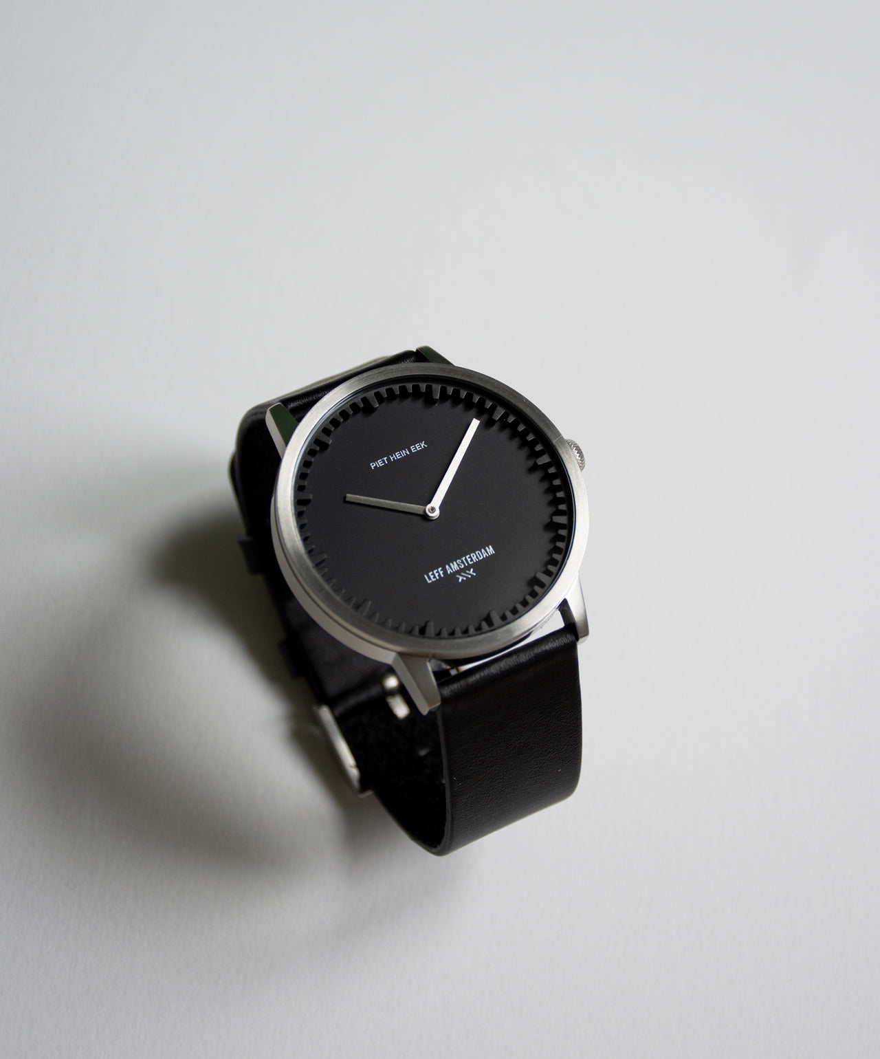 LEFF Amsterdam Tube Watch T40 Stainless Steel/ Black Case Black Leather Strap