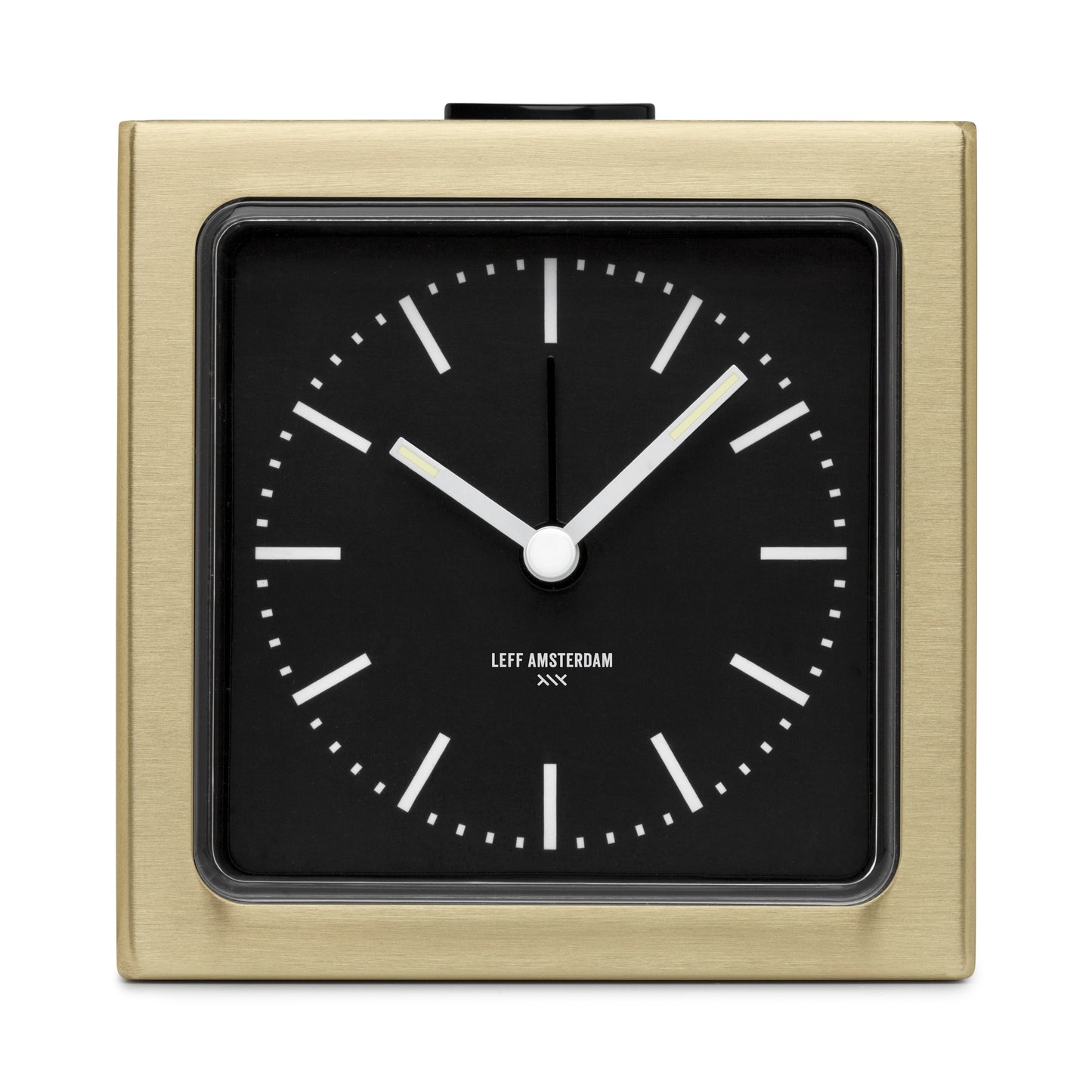 LEFF Amsterdam Block Alarm Clock Brass IP Stainless Steel Black Dial White Index