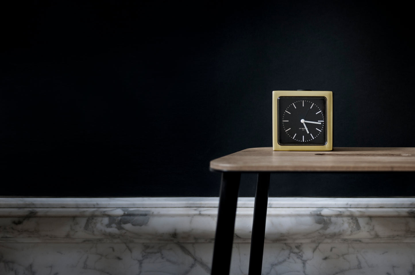 LEFF Amsterdam Block Alarm Clock Brass IP Stainless Steel Black Dial White Index