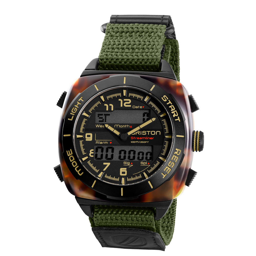 Briston Streamliner Adventure Tortoise Shell Acetate Case Green Nato Strap