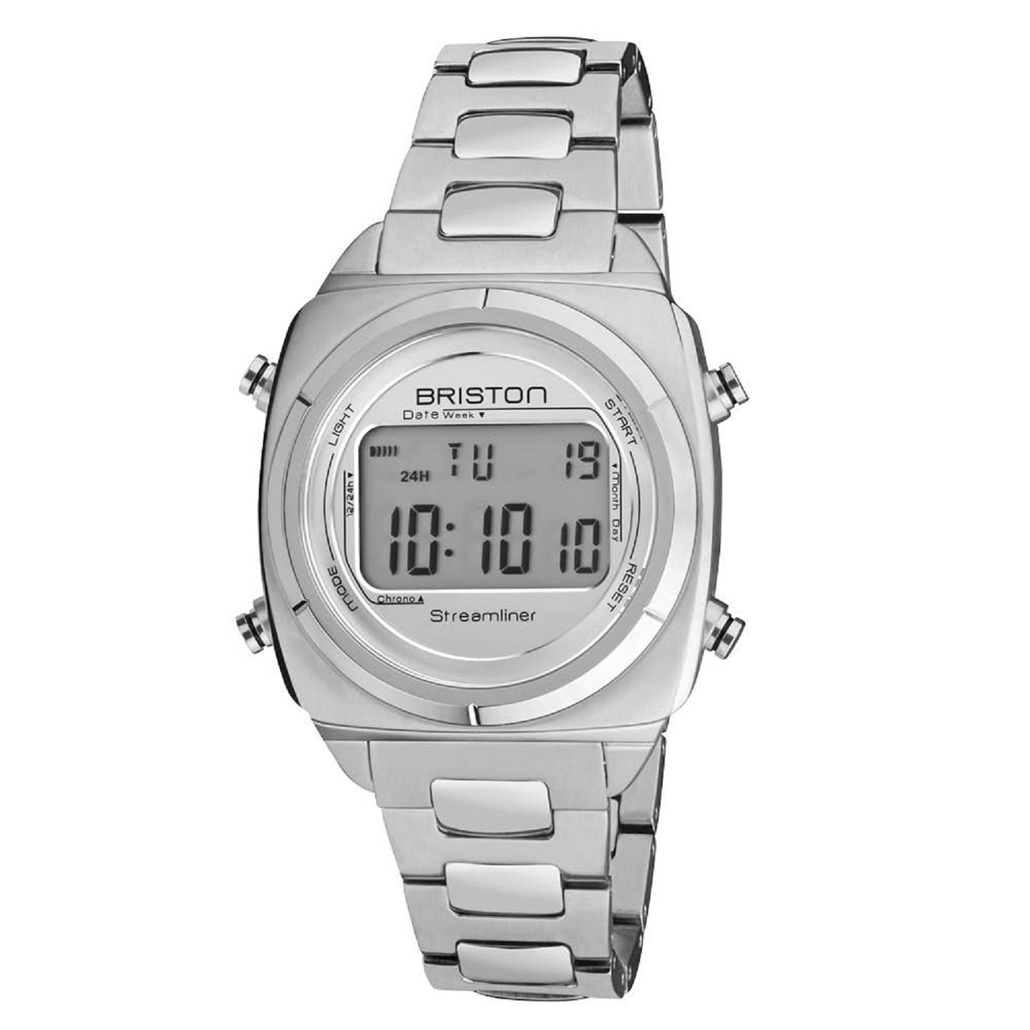 Briston Streamliner Digital Silver Dial Stainless Steel Bracelet