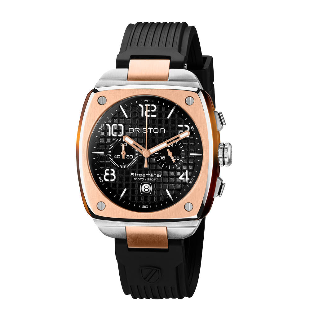 Briston Streamliner Urban Black Dial Black Silicone Strap with Two Tone Accents