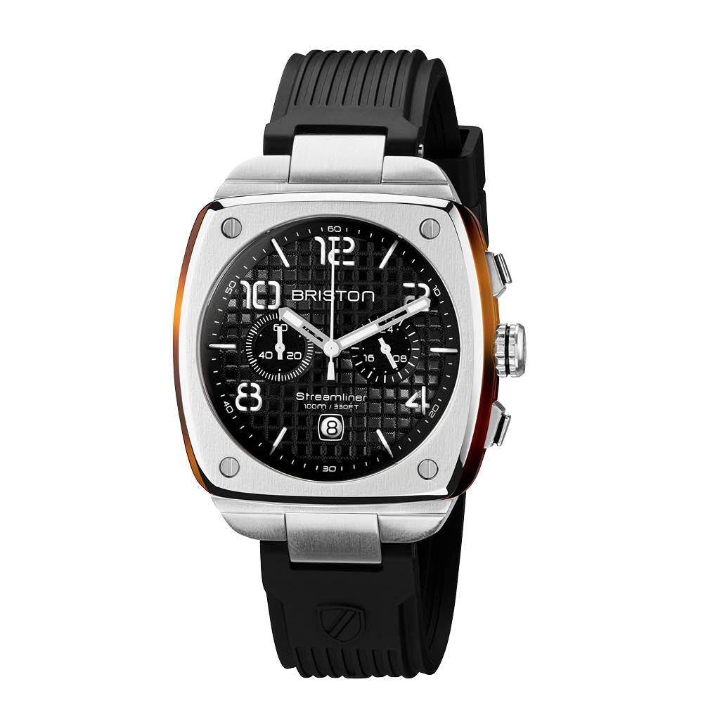 Briston Streamliner Urban Black Dial Black Silicone Strap with Steel Accents