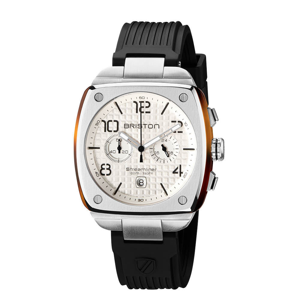 Briston Streamliner Urban White Dial Black Silicone Strap with Steel Accents