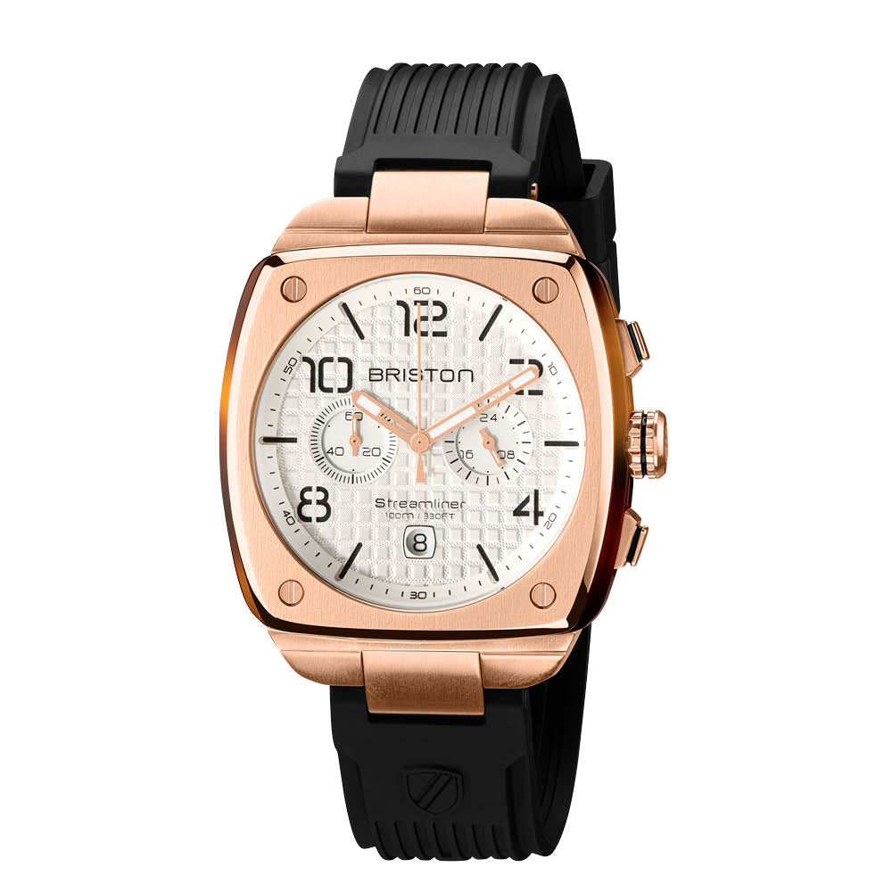 Briston Streamliner Urban White Dial Black Silicone Strap with Rosegold Accents