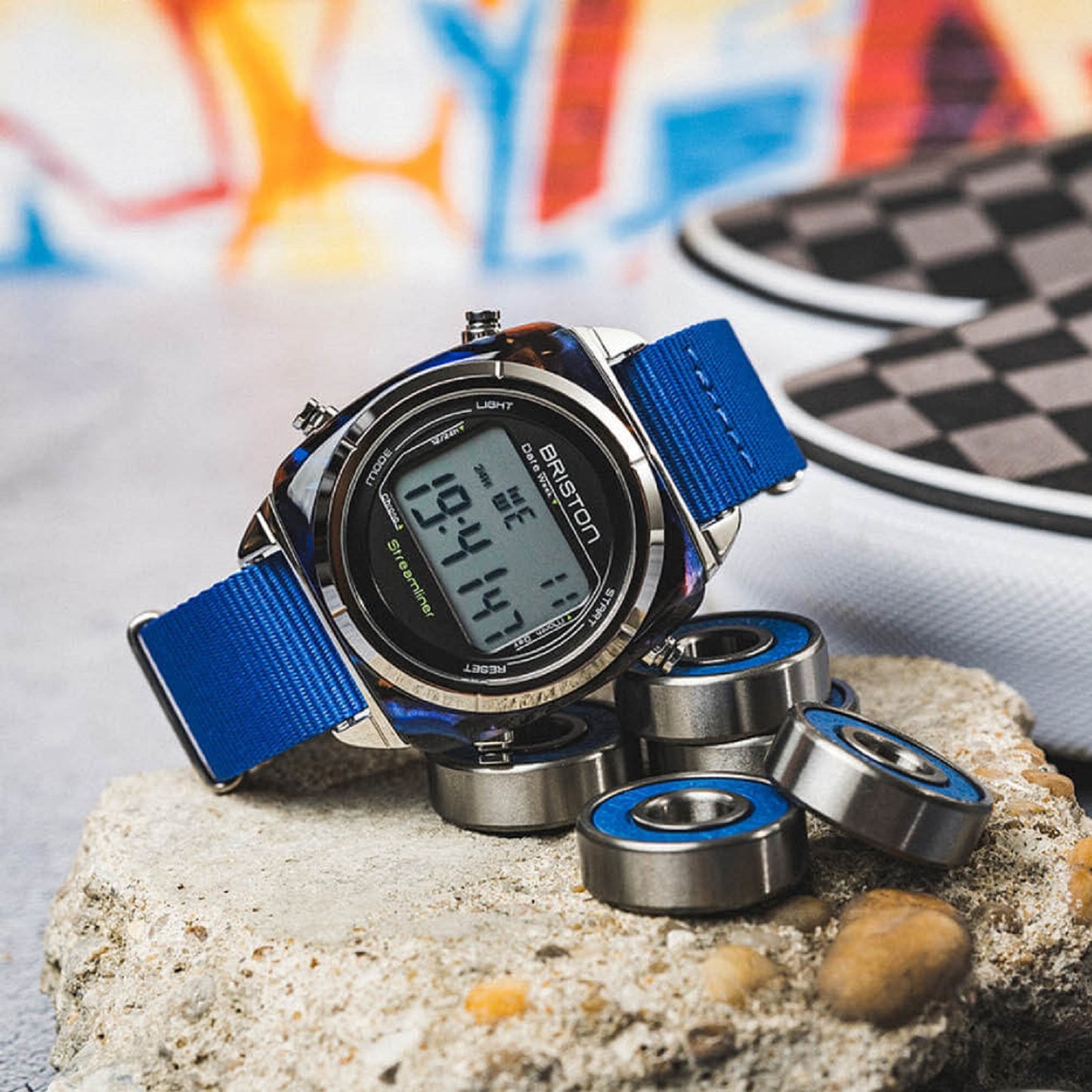 Briston Streamliner Digital Swing Black Dial Blue Nato Strap