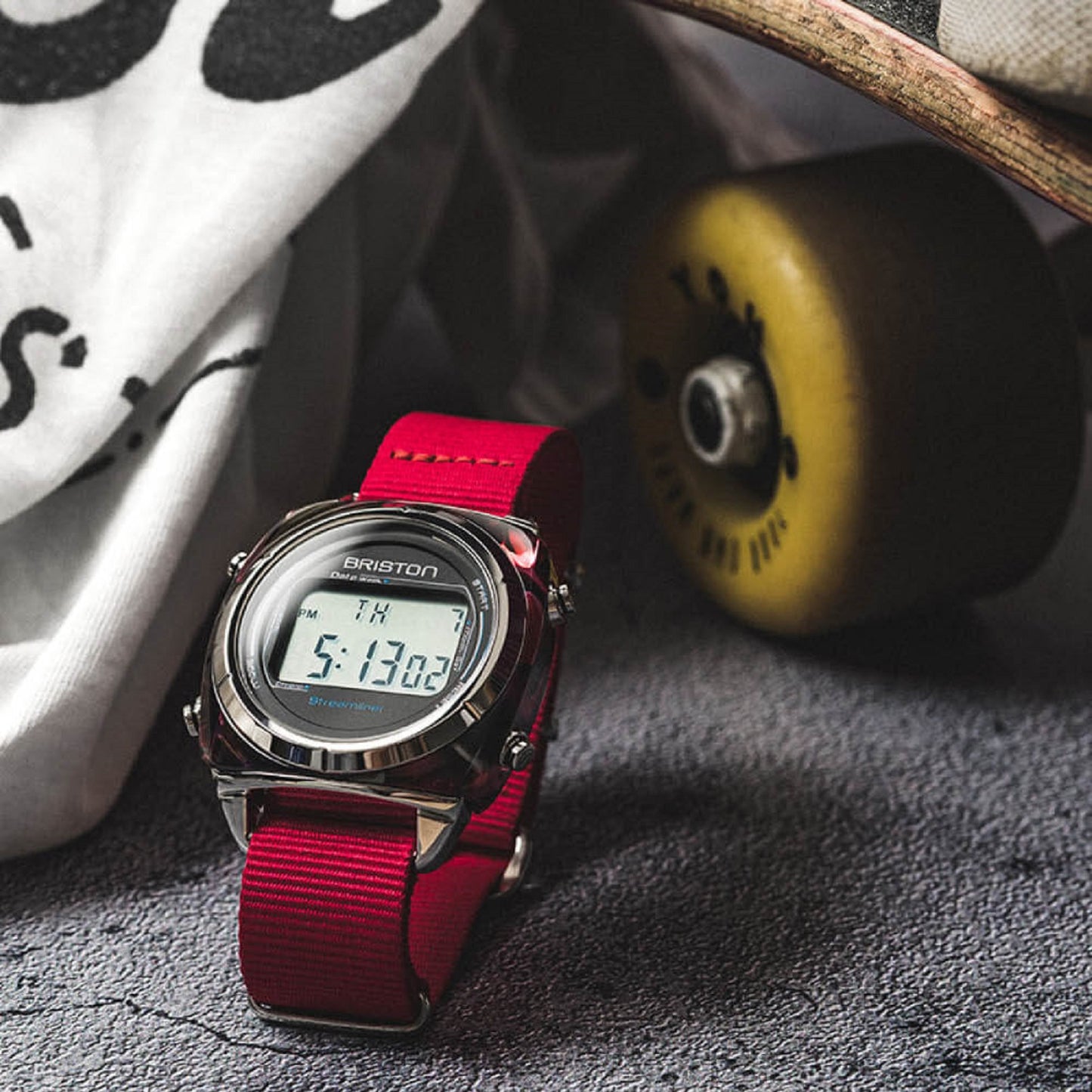 Briston Streamliner Digital Swing Black Dial Red Nato Strap