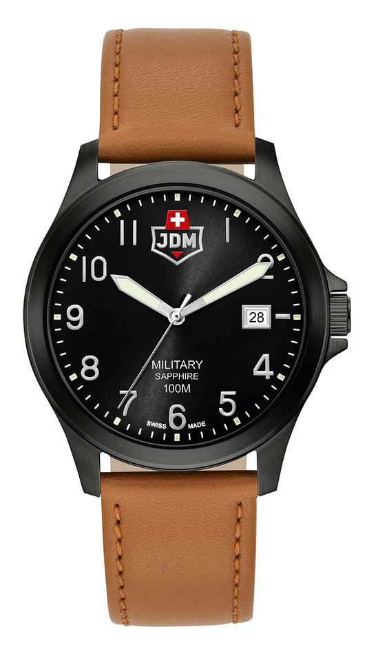JDM Military Alpha I Black Dial Tan Leather Strap