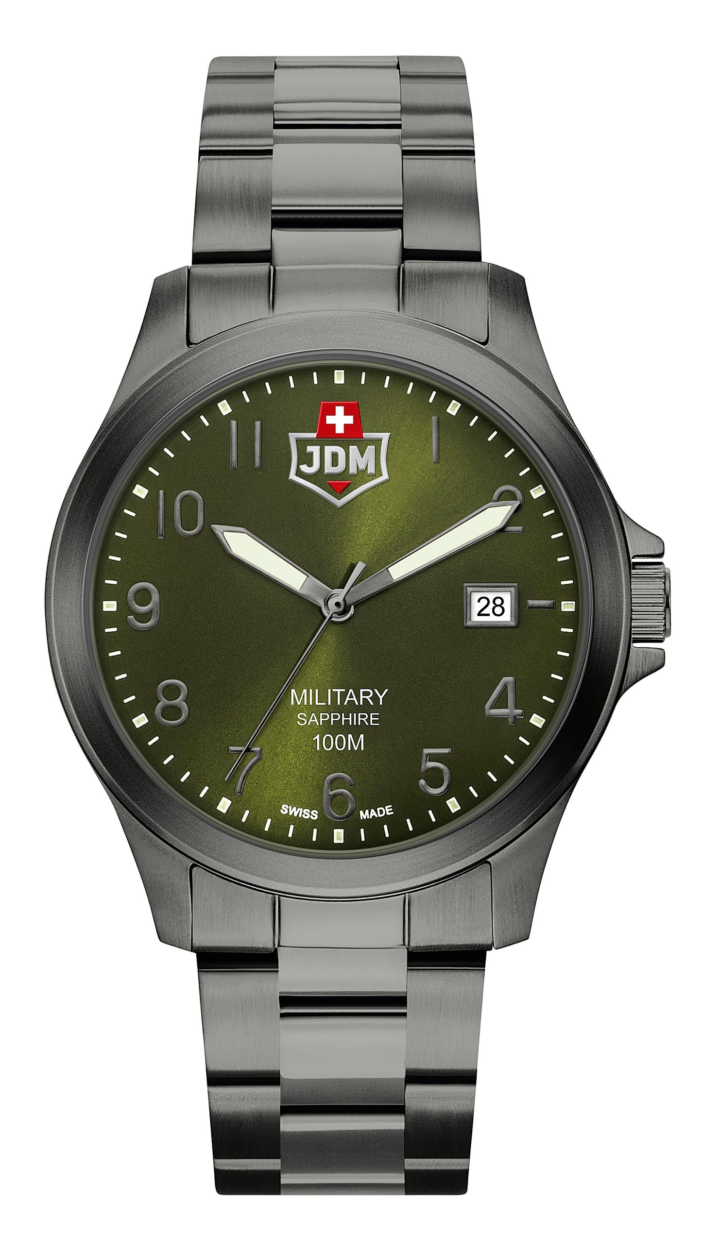 JDM Military Alpha I Green Dial Gun Metal IP Bracelet