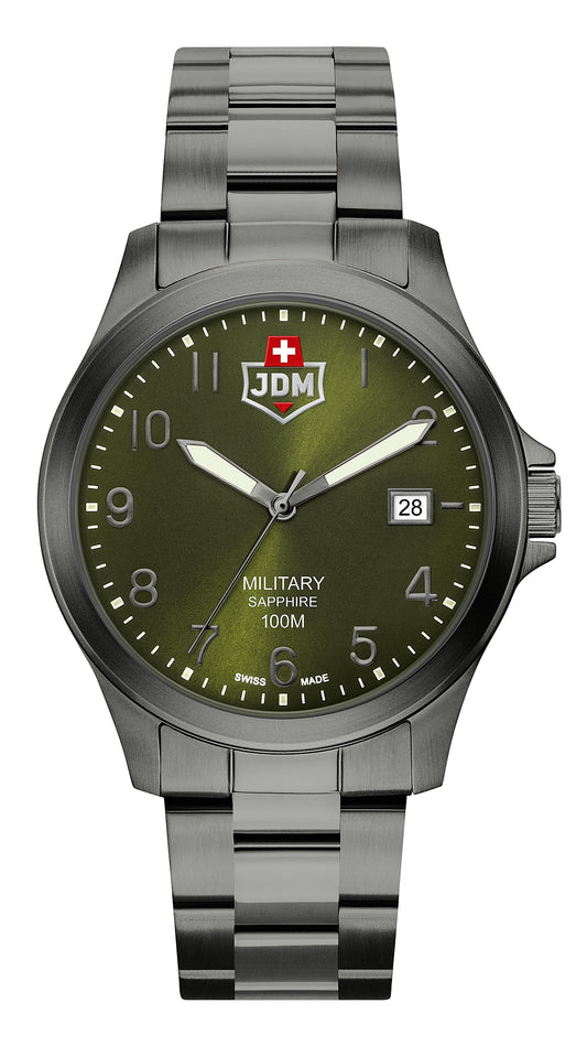 JDM Military Alpha I Green Dial Gun Metal IP Bracelet