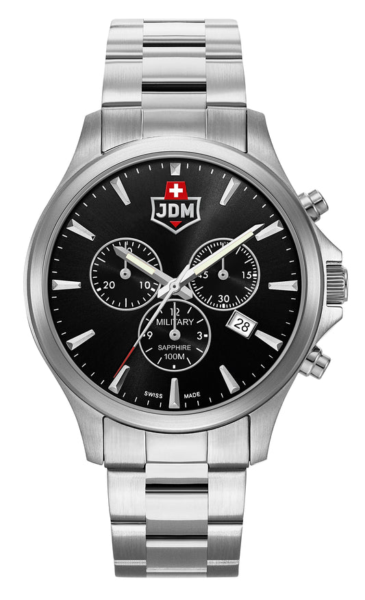 JDM Military Alpha Chrono Black Dial Stainless Steel Bracelet
