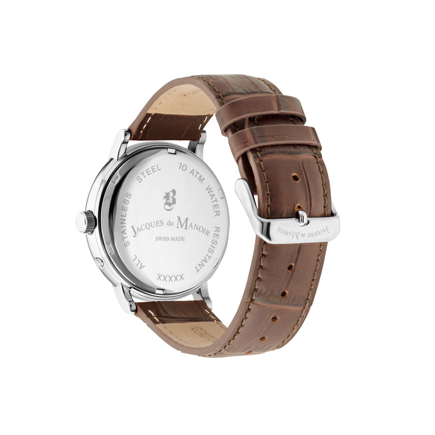 JDM Military Echo Silver Dial Brown Leather Strap