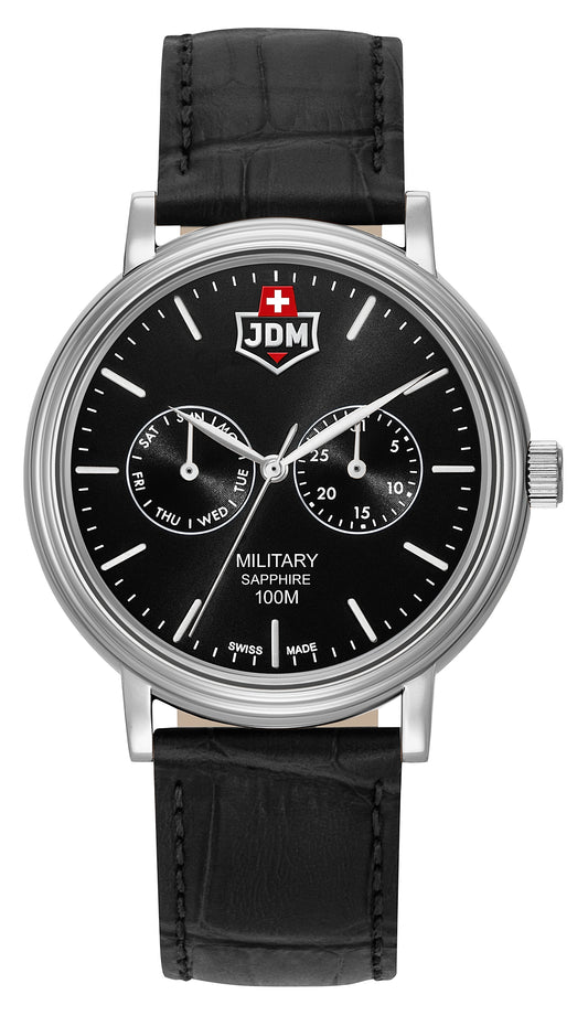 JDM Military Echo Black Dial Black Leather Strap
