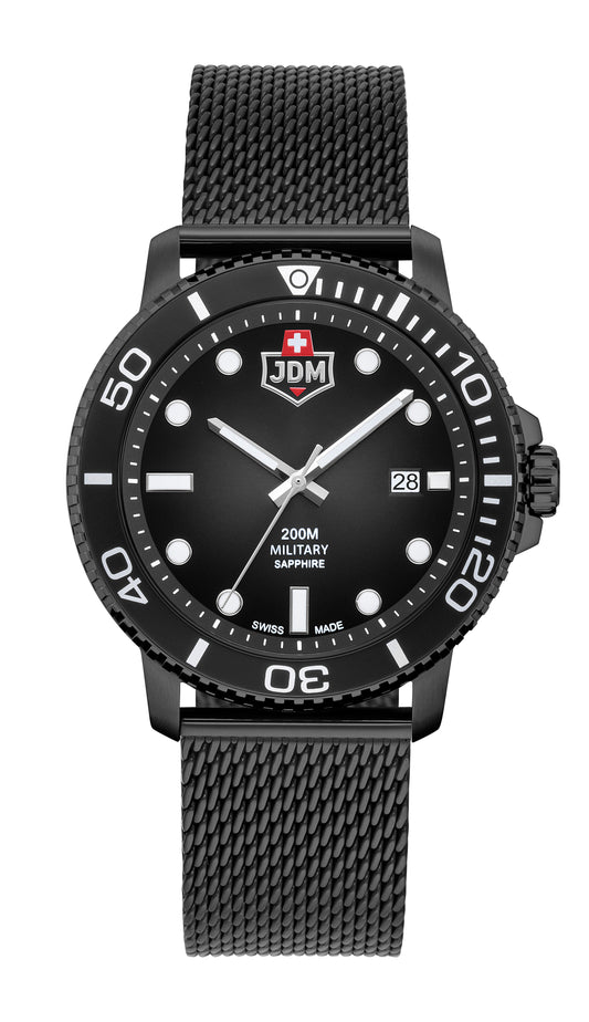 JDM Military Tango Black Dial Black IP Milanese Strap