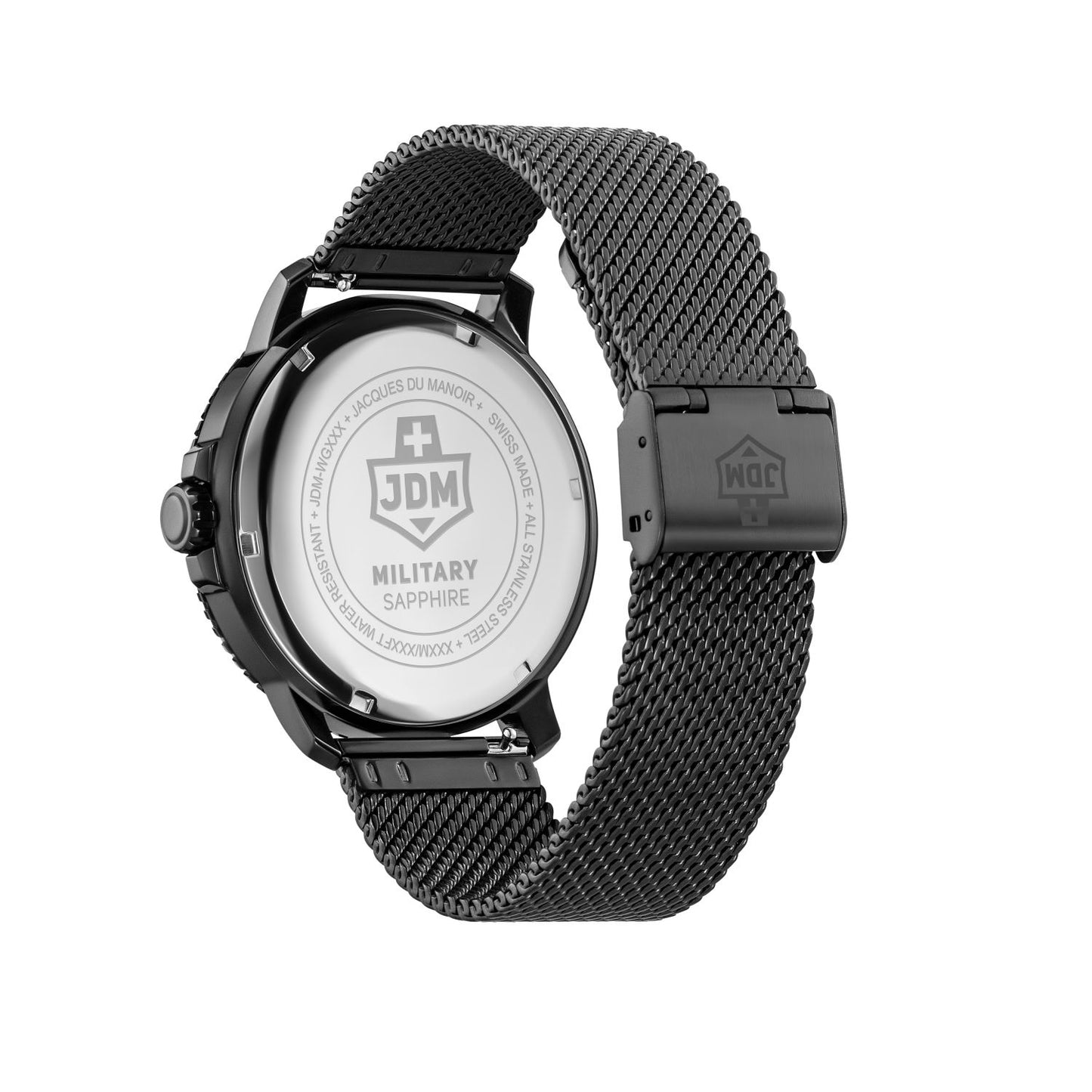 JDM Military Tango Black Dial Black IP Milanese Strap