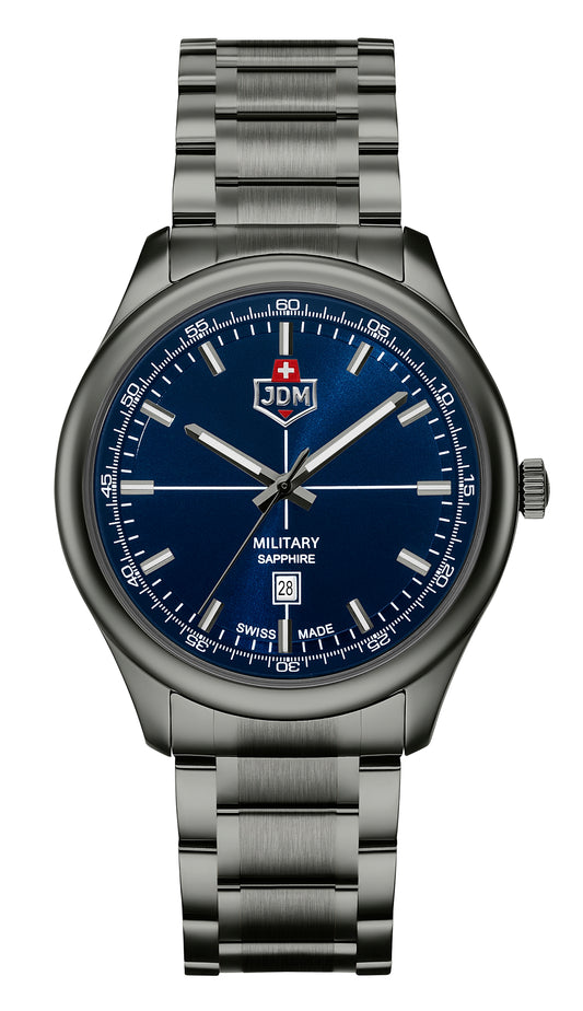 JDM Military Alpha Mission Blue Dial Gun Metal IP Bracelet