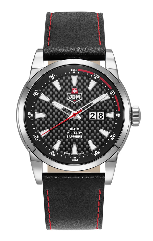 JDM Military Foxtrot Black Dial Black Leather Strap