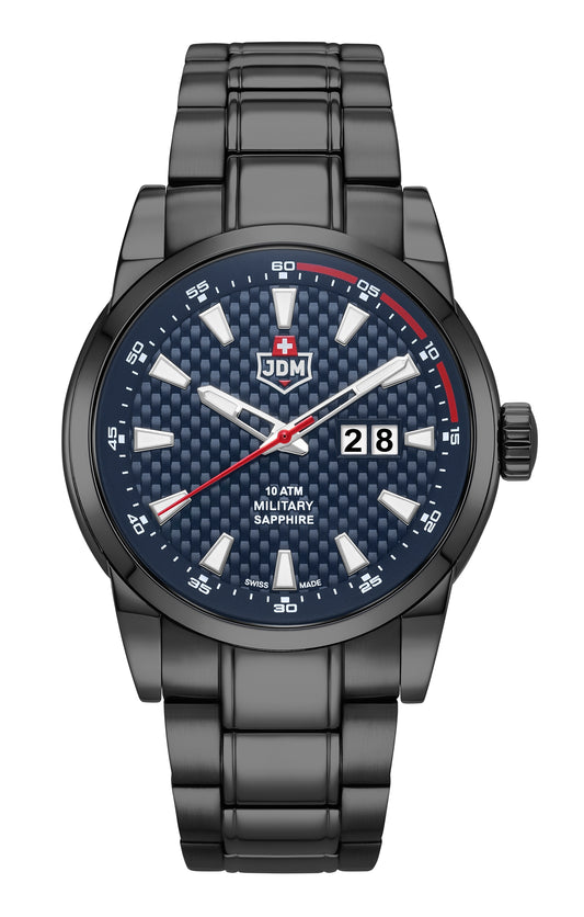 JDM Military Foxtrot Blue Dial Black IP Bracelet