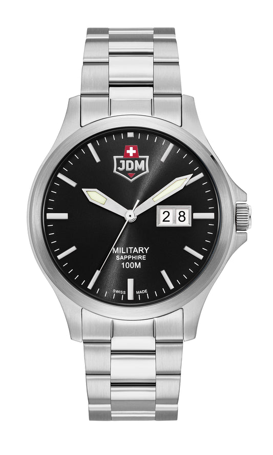 JDM Military Alpha Big Date Black Dial Stainless Steel Bracelet