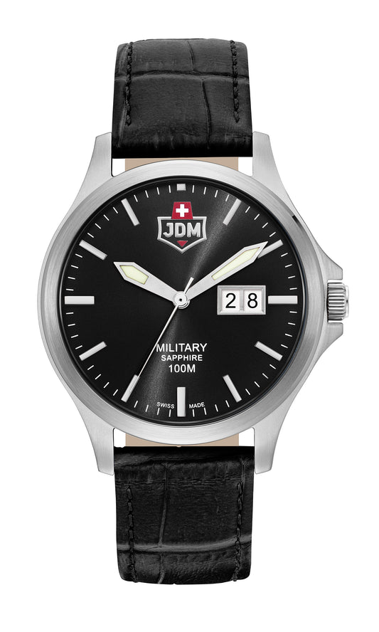 JDM Military Alpha Big Date Black Dial Black Leather Strap