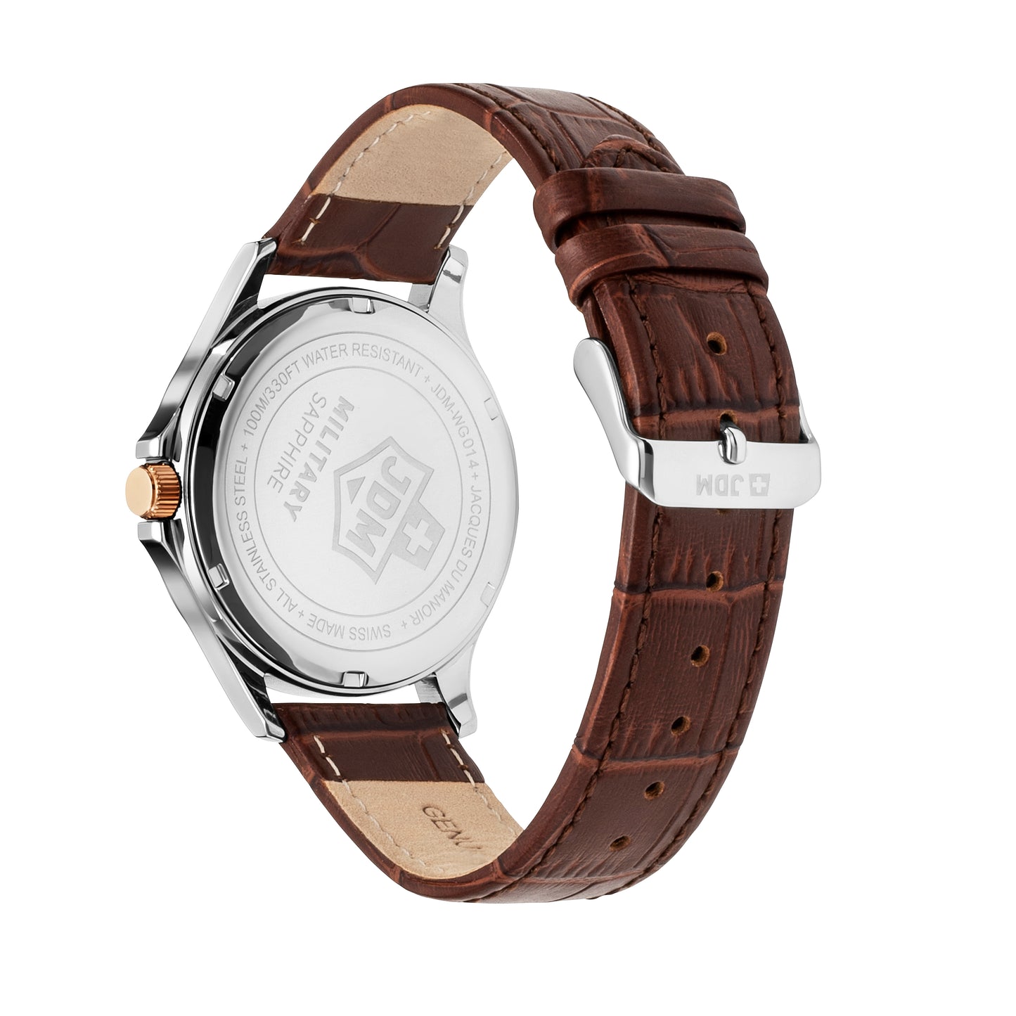 JDM Military Alpha Big Date Silver Dial Brown Leather Strap
