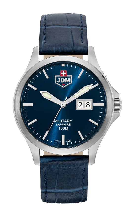 JDM Military Alpha Big Date Blue Dial Blue Leather Strap