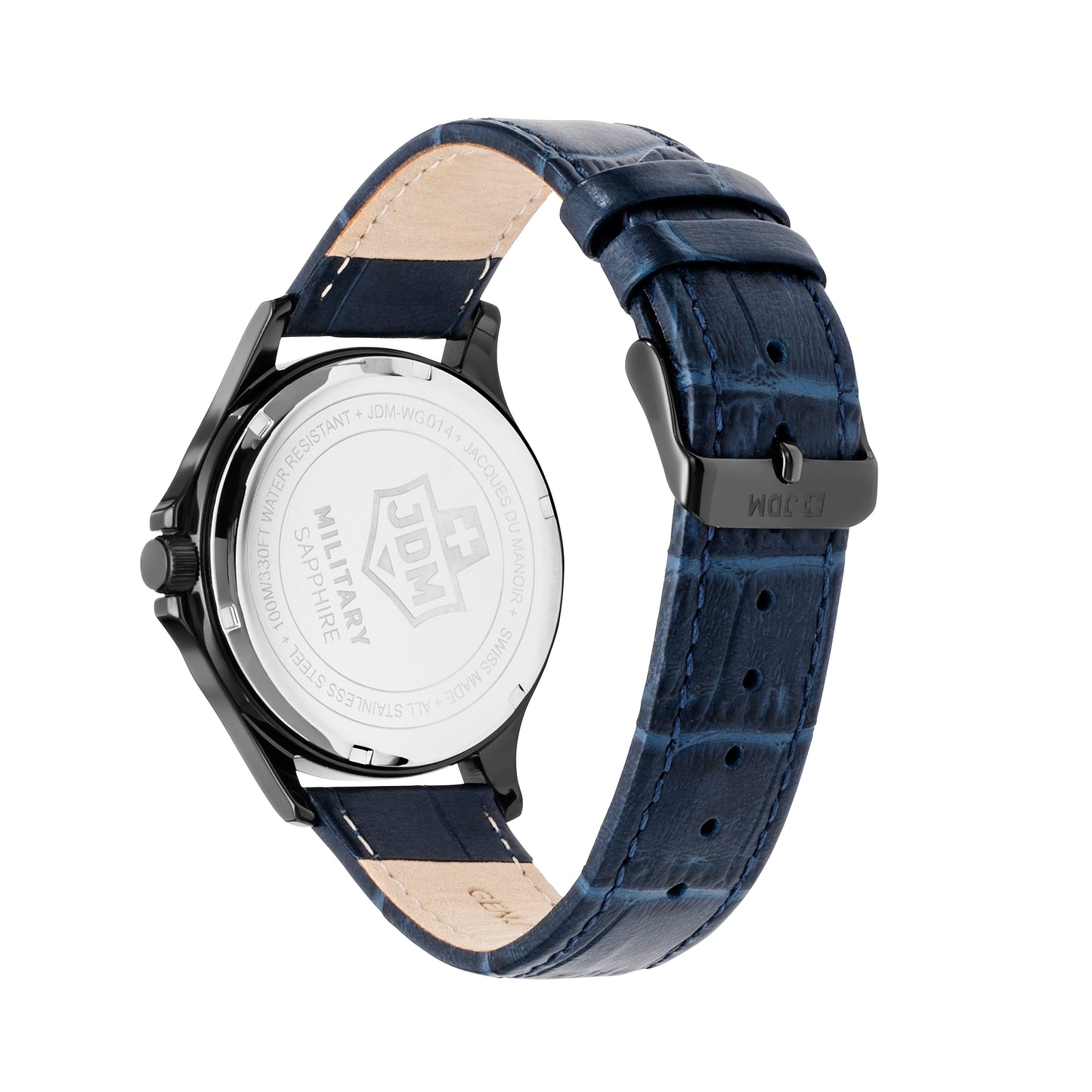 JDM Military Alpha Big Date Blue Dial Blue Leather Strap Black IP Case