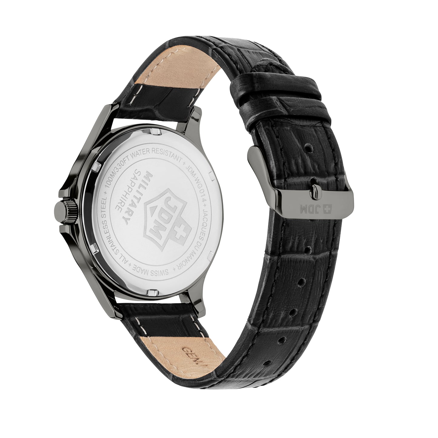JDM Military Alpha Big Date Green Dial Black Leather Strap Grey IP Case