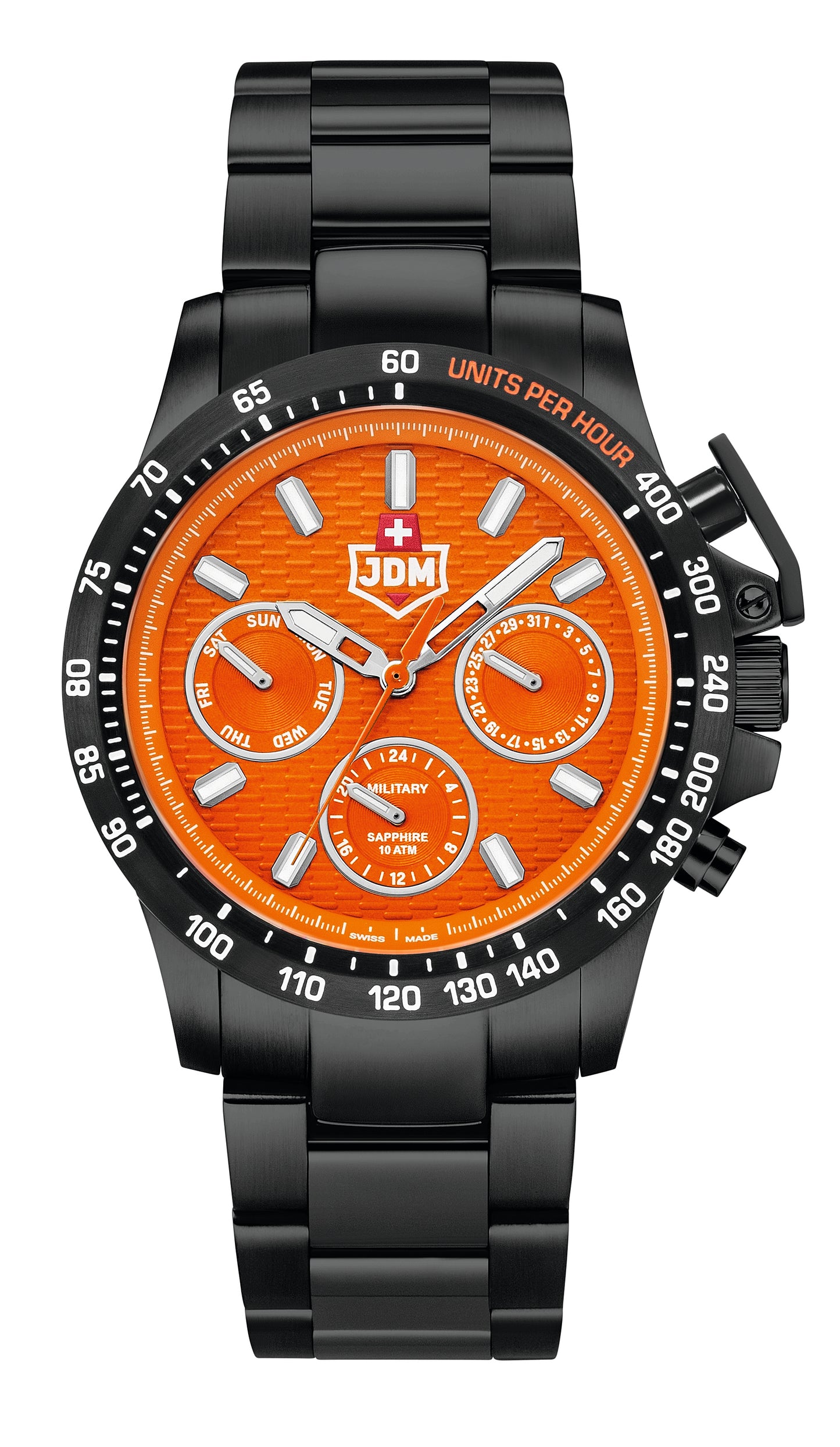 JDM Military Charlie Orange Dial Black IP Bracelet