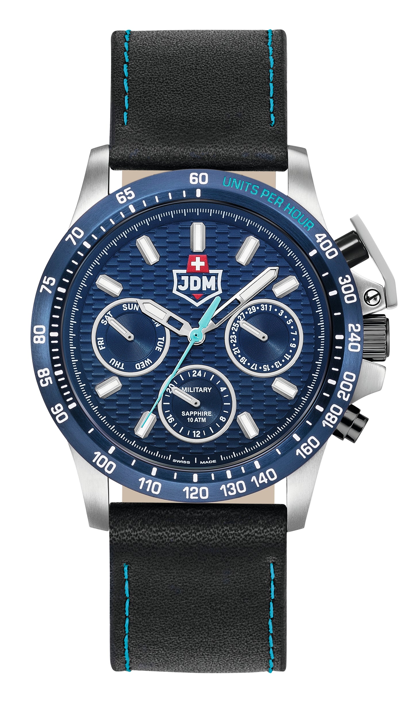 JDM Military Charlie Blue Dial Black Leather Strap