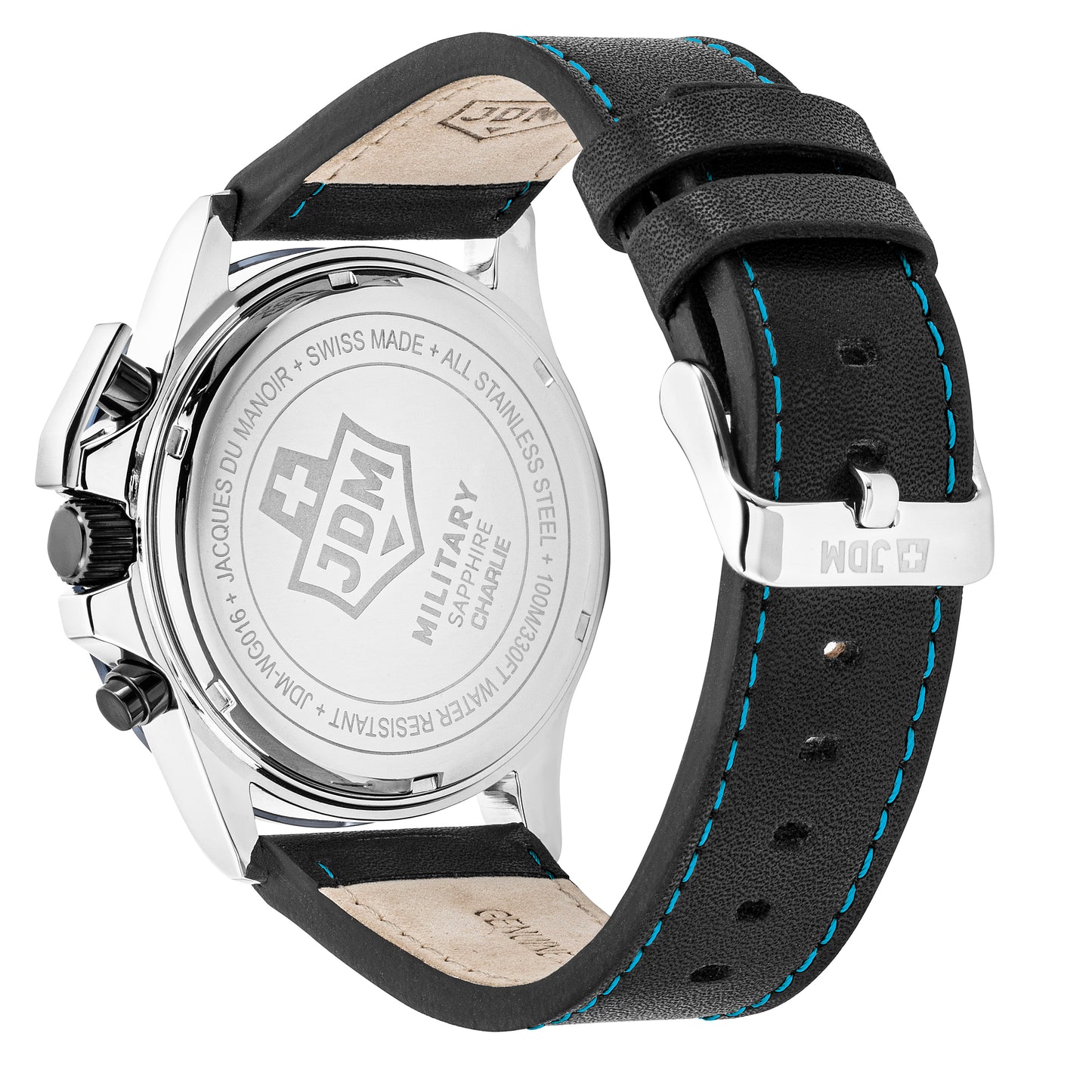 JDM Military Charlie Blue Dial Black Leather Strap