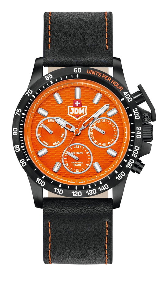 JDM Military Charlie Orange Dial Black Leather Strap