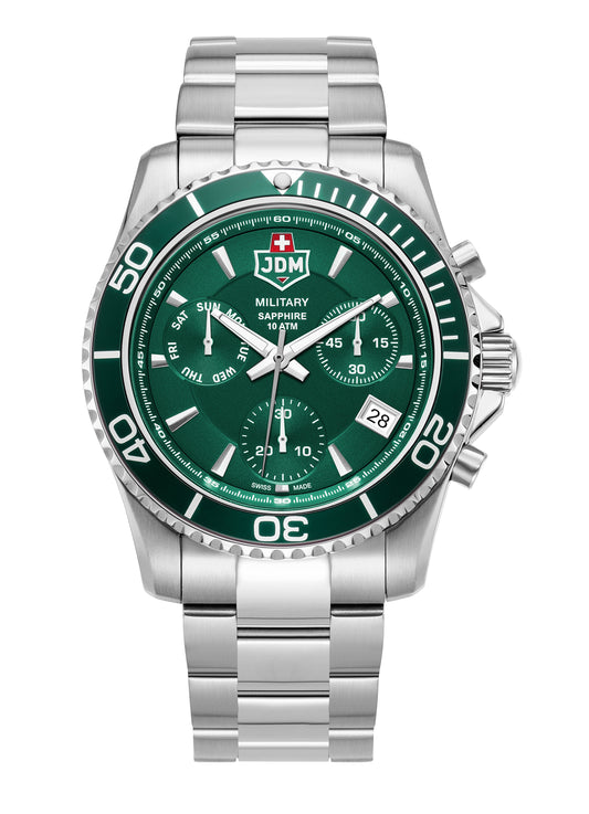 JDM Military Sierra Chrono Green Dial Stainless Steel Bracelet