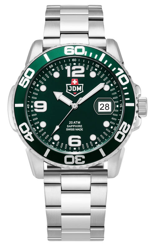 JDM Military Mike Boxed Set Green Dial Stainless Steel Bracelet including Black Silicone Strap