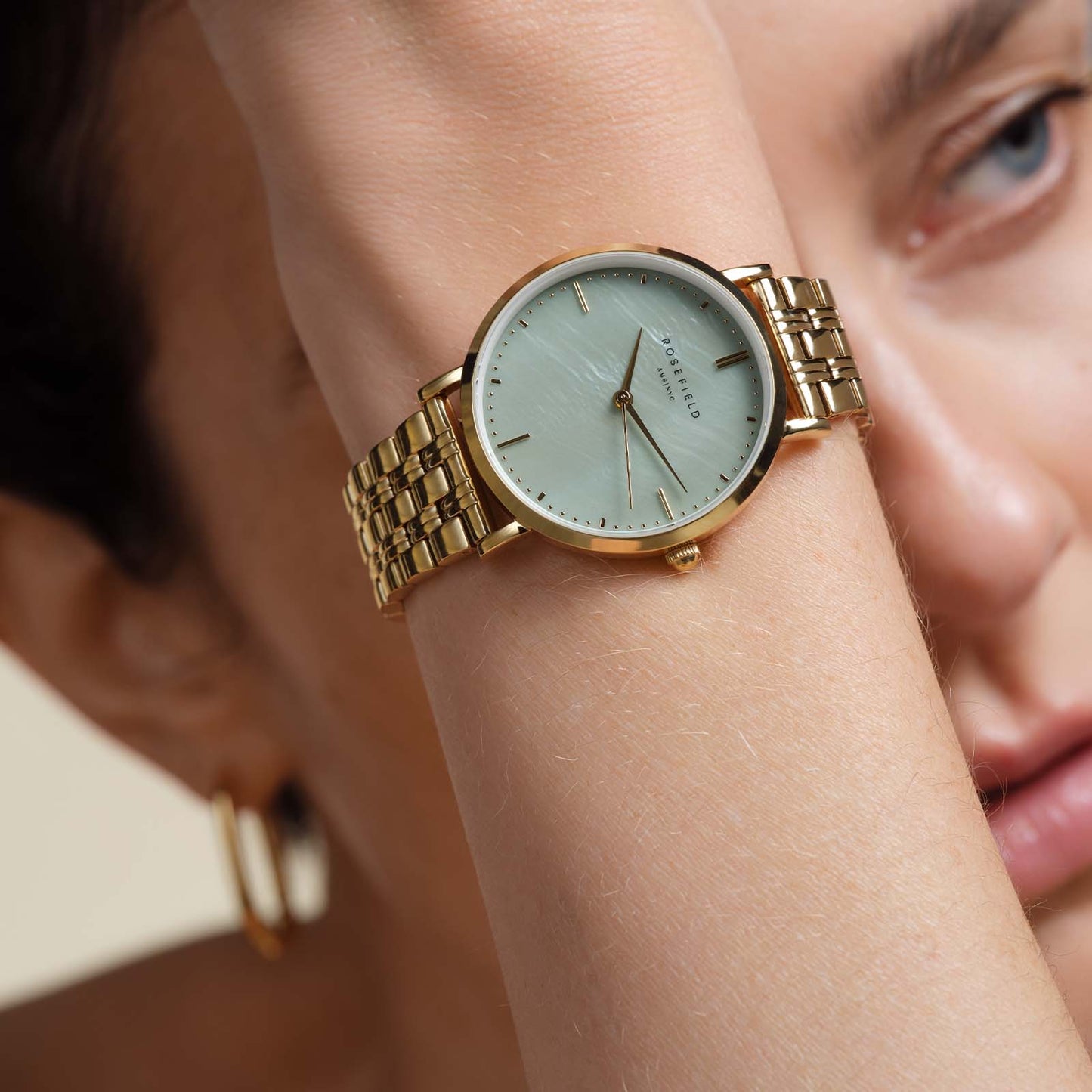 Rosefield Upper East Side Gold Watch with Mint Green Dial