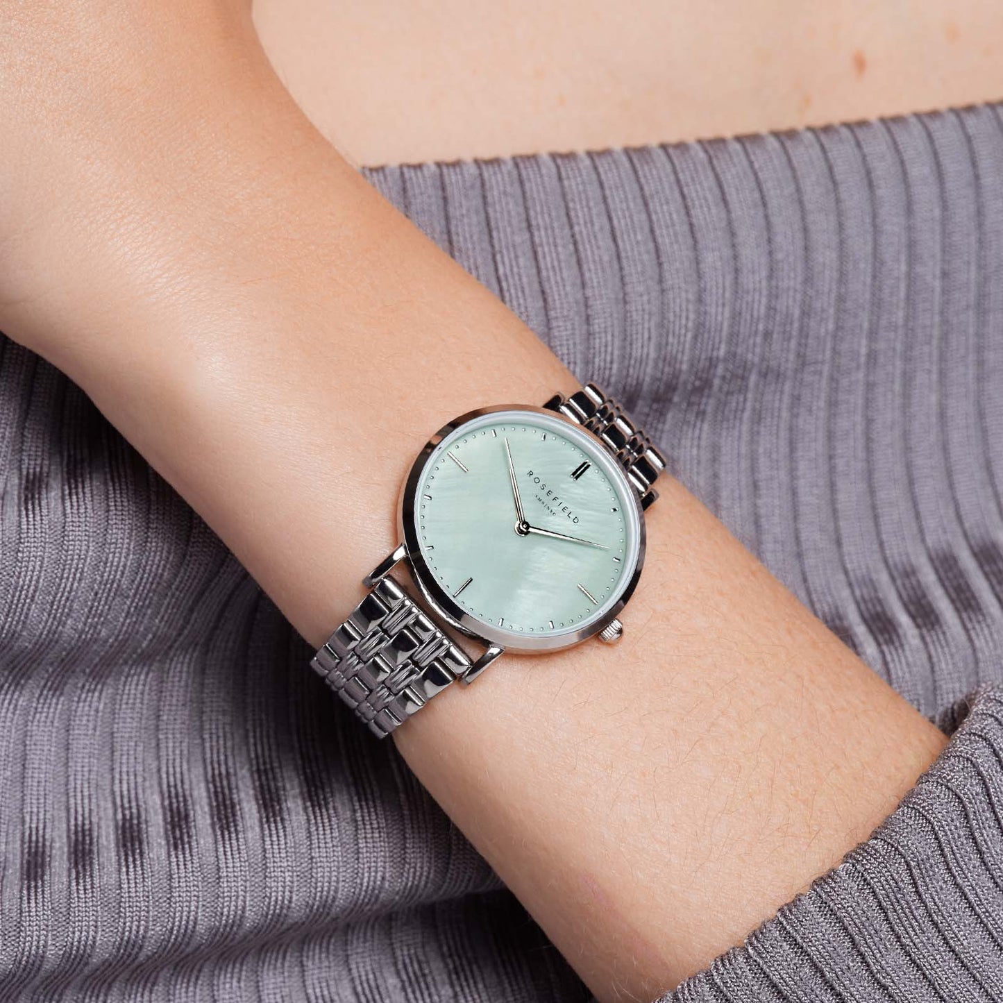 Rosefield Upper East Side Silver Watch with Mint Green Dial
